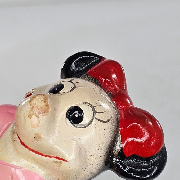Vintage Disney Minnie Mouse Pencil Sharpener Composite Pink Dress Red Bow - Picture 7 of 8